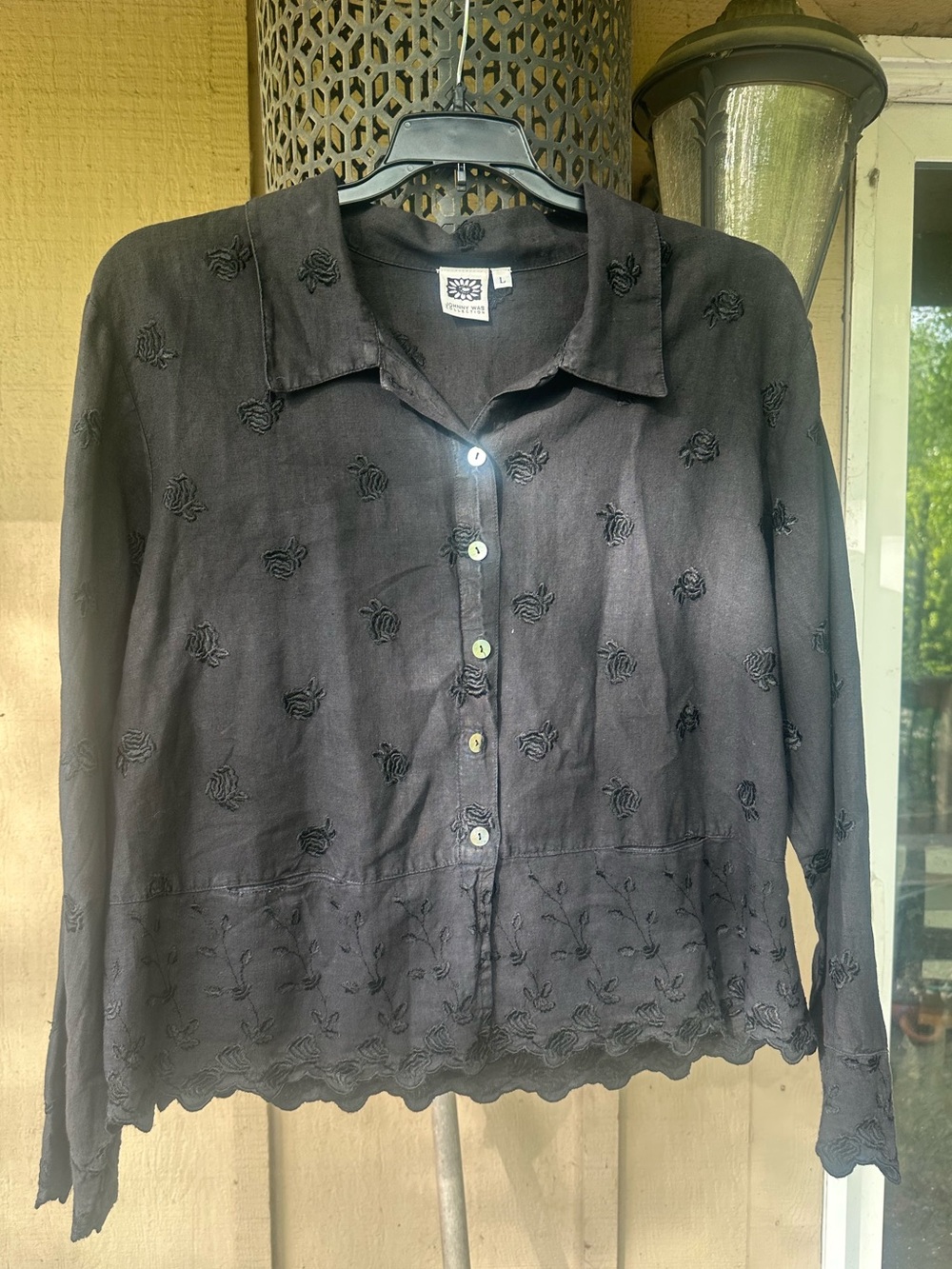 Johnny Was Black Vintage-Style Embroidered Linen Blouse